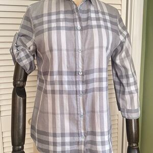 Burberry Brit Gray blue plaid Button-Up Shirt